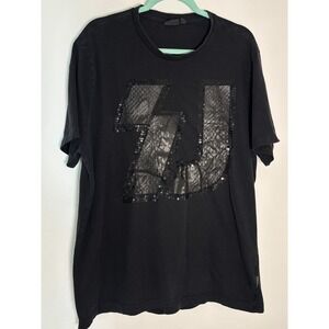 Sean John T-shirt Mens 2XL Black Snakeskin Sequin Sj Logo Graphic Straight Hem